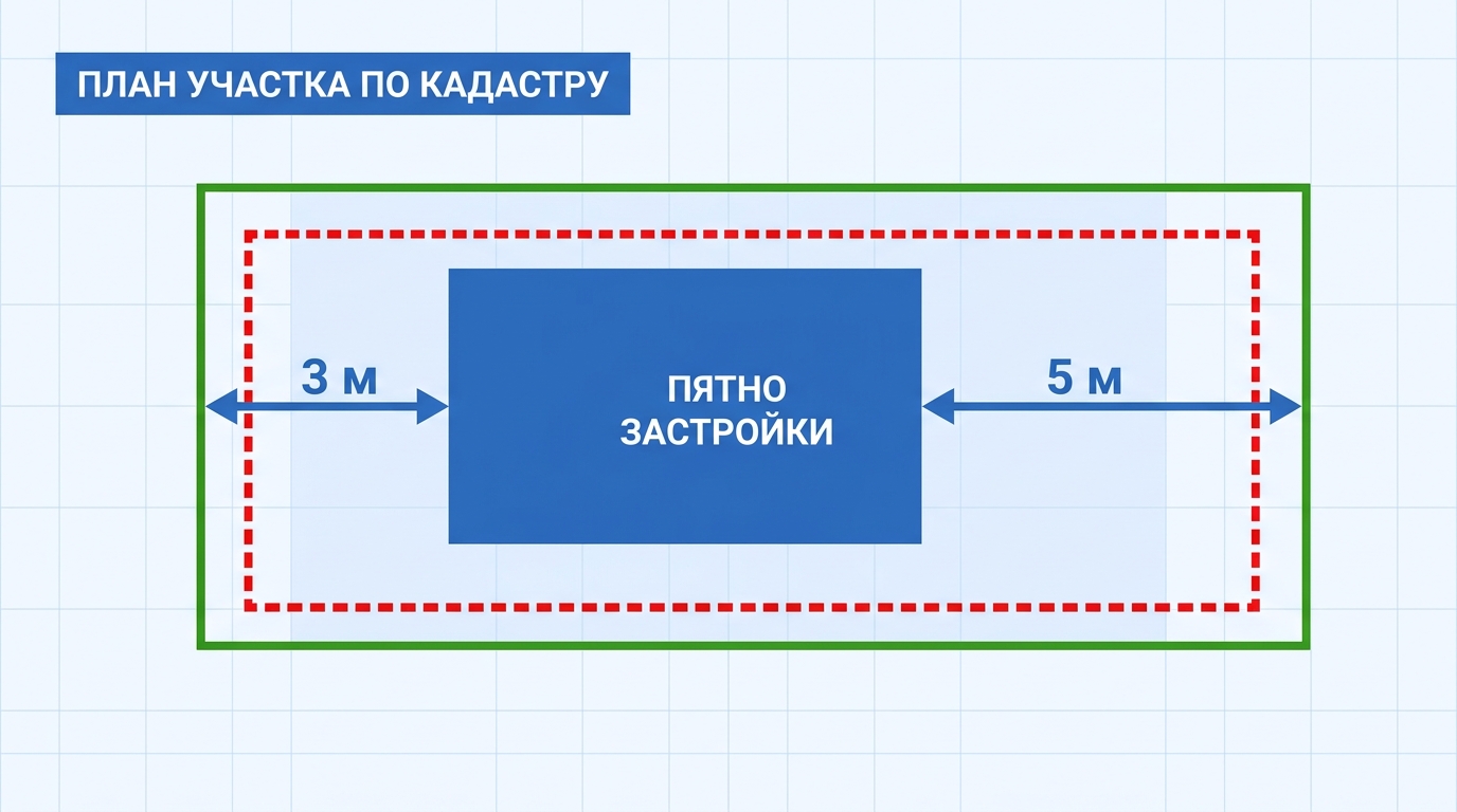 План участка по кадастру с отступами 3 м и 5 м