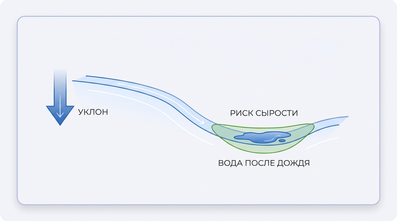 Схема рельефа и зон скопления воды на участке