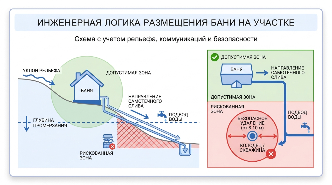 Инженерная логика размещения бани на участке