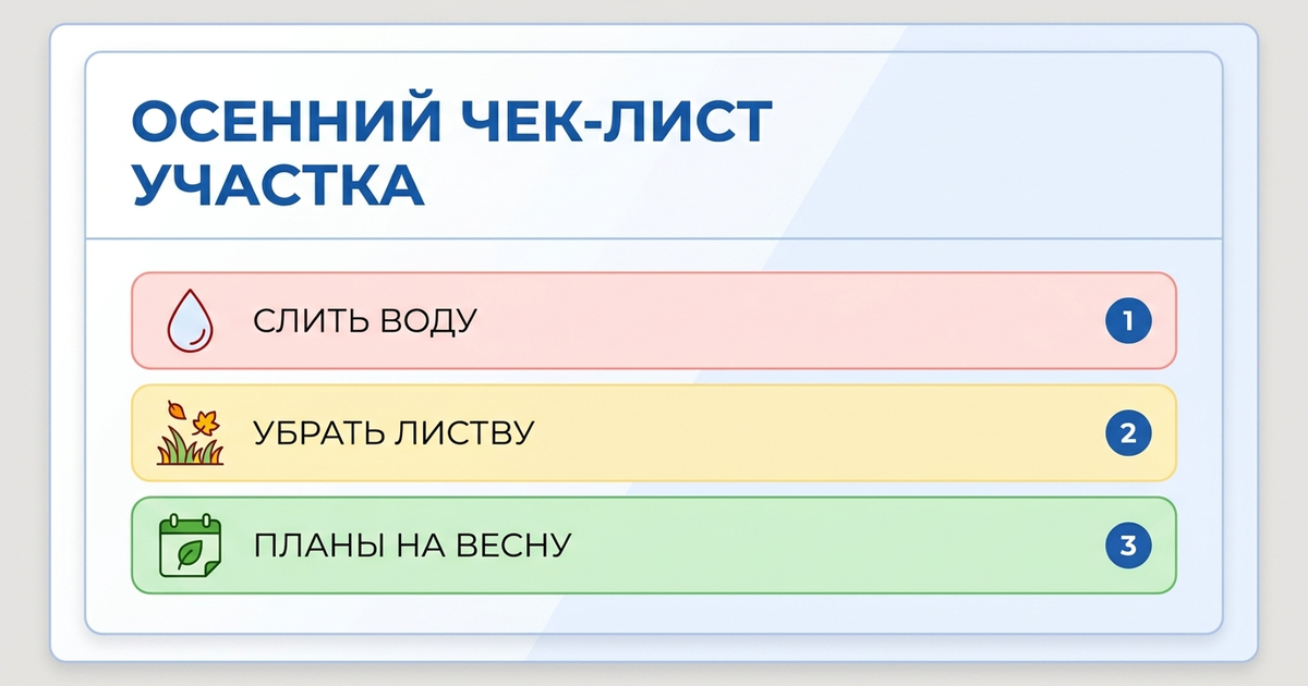 Осенний чек-лист участка с приоритетами: красное, жёлтое, зелёное